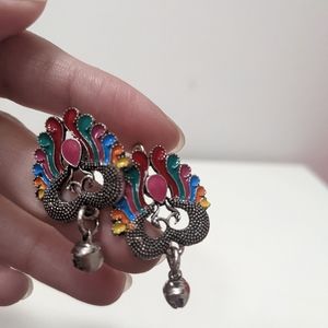 Colorful Indian peacock earrings